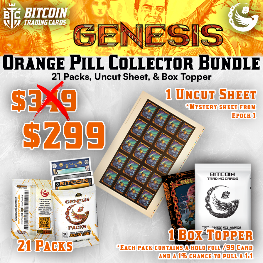 Orange Pill Collector Bundle: 21 Gen. Packs + Mystery S2 Uncut Sheet + Box Topper