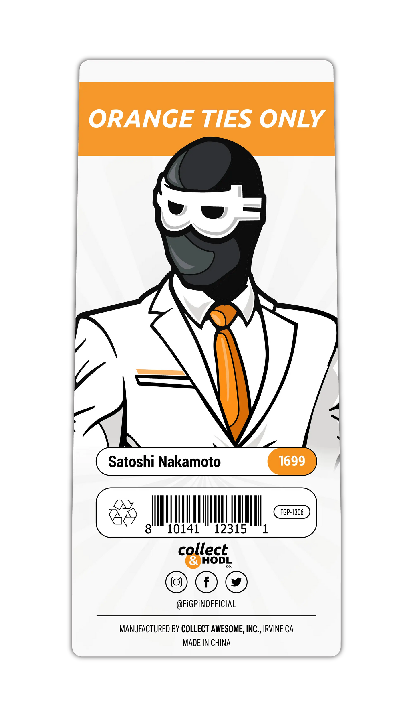 FiGPiN Satoshi Nakamoto - Bitcoin - LE 300 PCS - Orange Party Edition